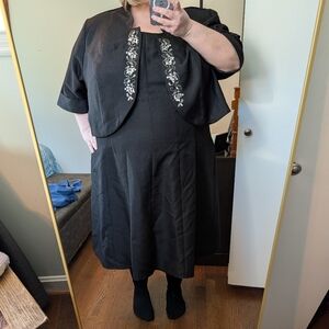 Roaman's Black Midi Dress with Embellished Jacket